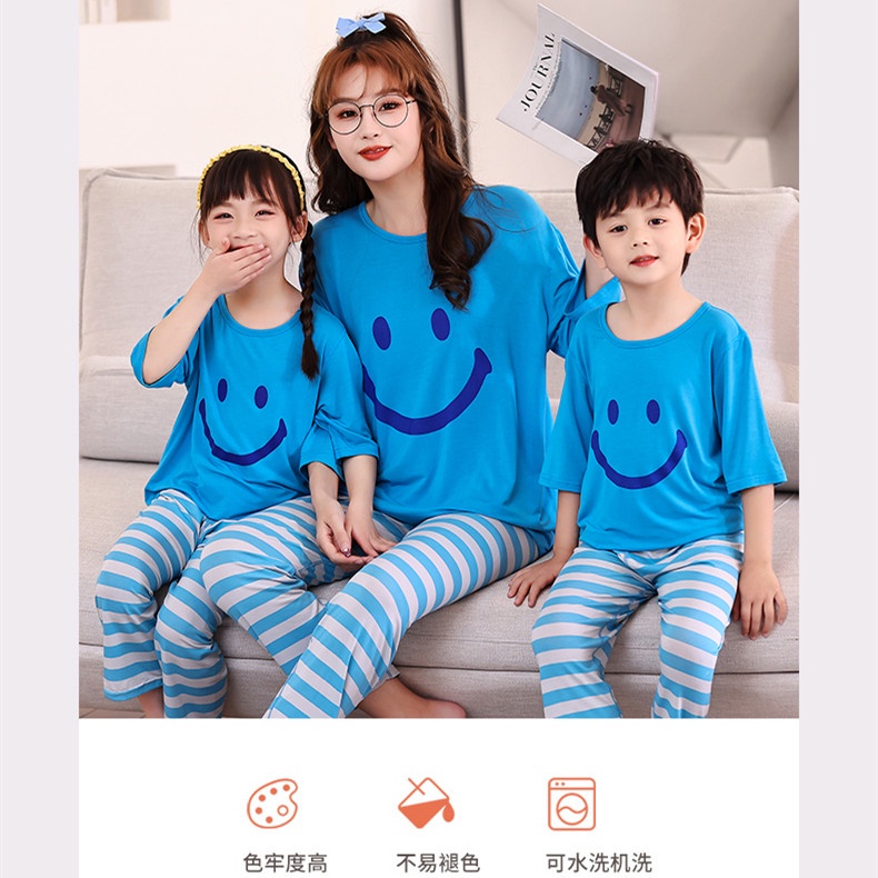 Bộ Đồ Ngủ Áo Tay 3 / 4 + Quần Lửng Thời Trang Xuân Hè Xinh Xắn Cho Mẹ Và Bé 110-170cm