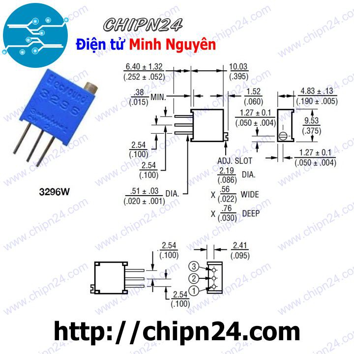 [3 CHIẾC] Biến trở tinh chỉnh 3296W 1K (102)