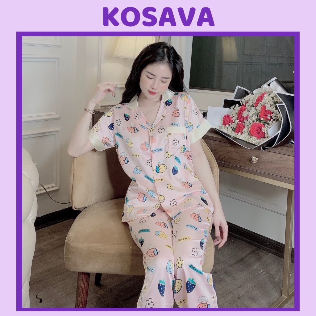 Đồ bộ pijama nữ lụa mặc nhà tiểu thư tay ngắn quần dài cao cấp KOSAVA