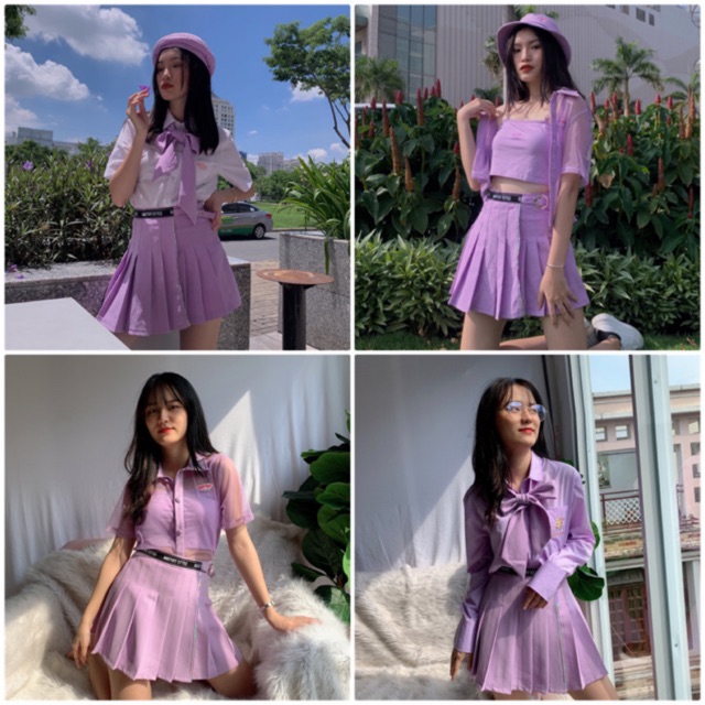 Chân váy xếp ly phối hologram Natthy Style tím