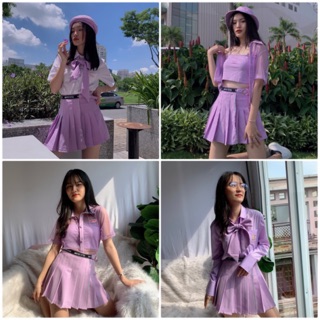 Chân váy xếp ly phối hologram Natthy Style tím