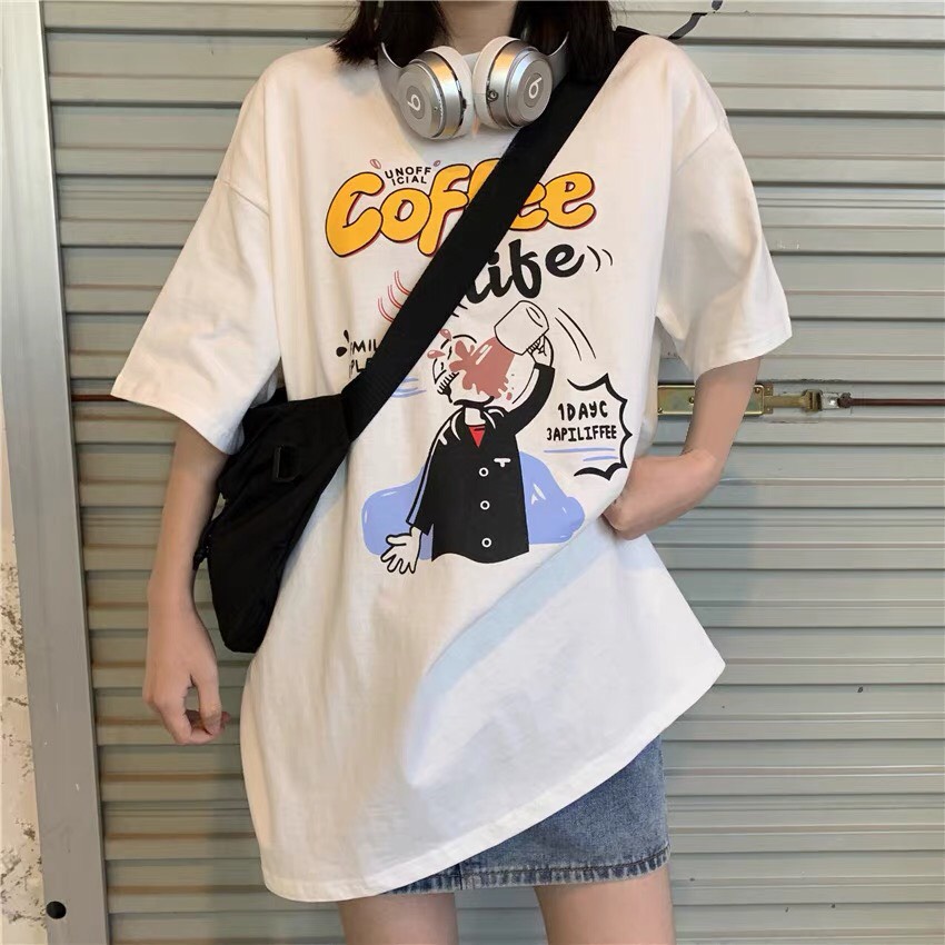 Áo thun tay lỡ coffe 2 màu Unisex