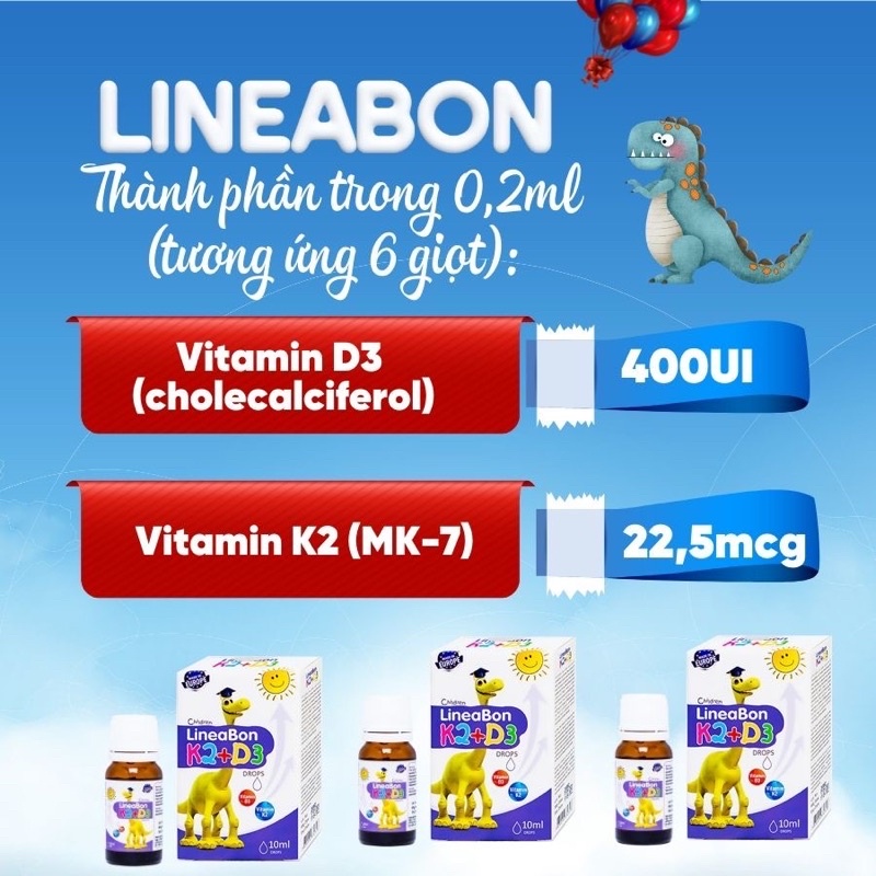 Vitamin D3K2 Lineabon tăng chiều cao tốt đa cho bé + quà