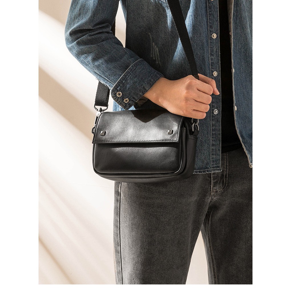 Túi xách nam túi đeo chéo da mềm chữ nhật trơn da xịn thời trang phong cách hai ngăn có khoá kéo