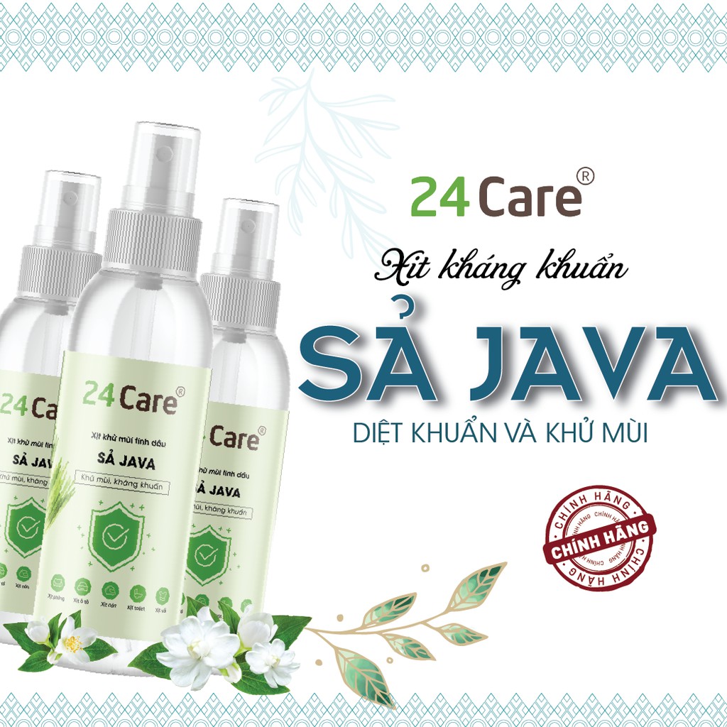 Combo 5 xịt khử mùi thơm phòng 24Care Sả Java 100ml/chai