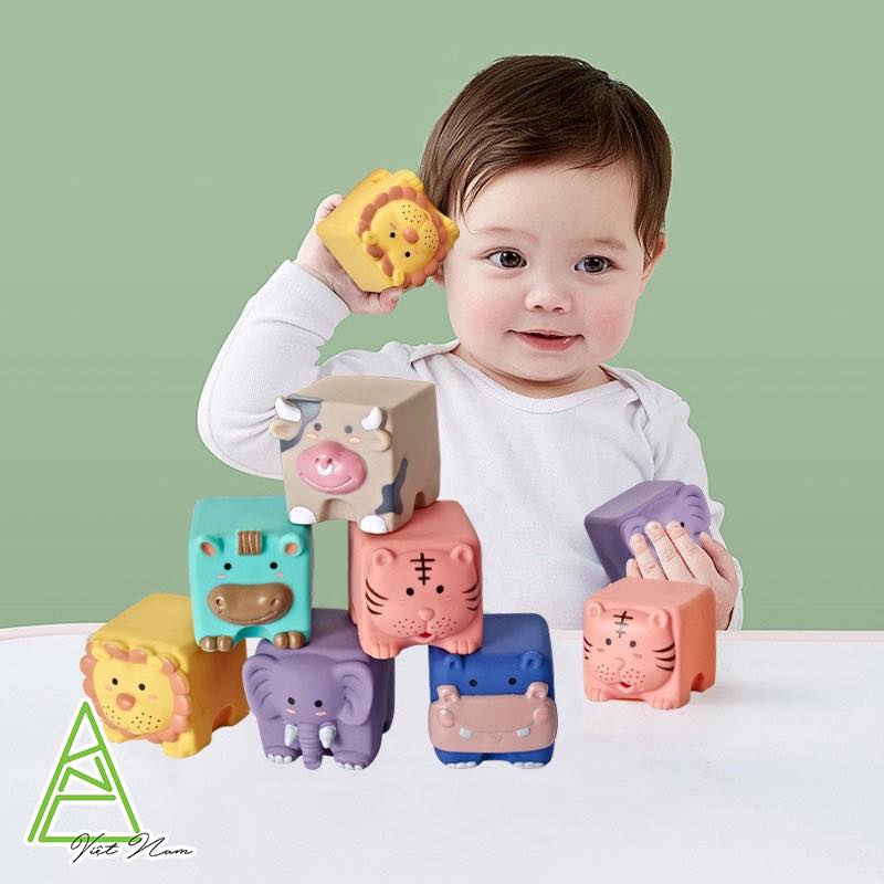 ĐỒ CHƠI CHO BÉ: Set 6 đồ chơi chíp chíp bằng silicone hình động vật dễ thương dành cho bé