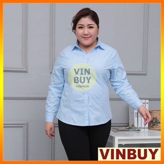 Áo sơ mi bigsize nữ tay dài màu xanh trăng đen biển form đến 100kg, chất vải mềm mại dày dặn, đứng form