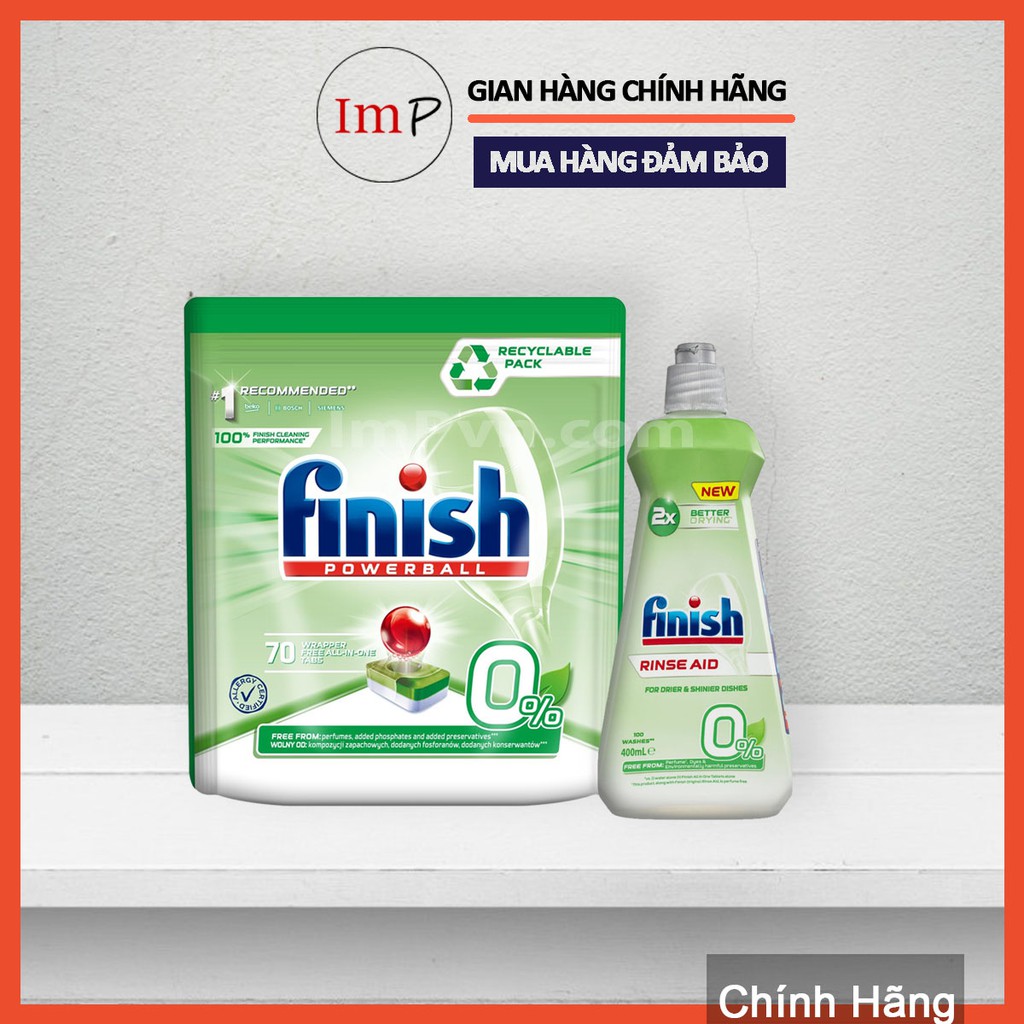 Combo Viên rửa bát Finish Eco 0% và nước làm bóng Finish Eco 0% (Bộ viên rửa bát nước bóng hữu cơ