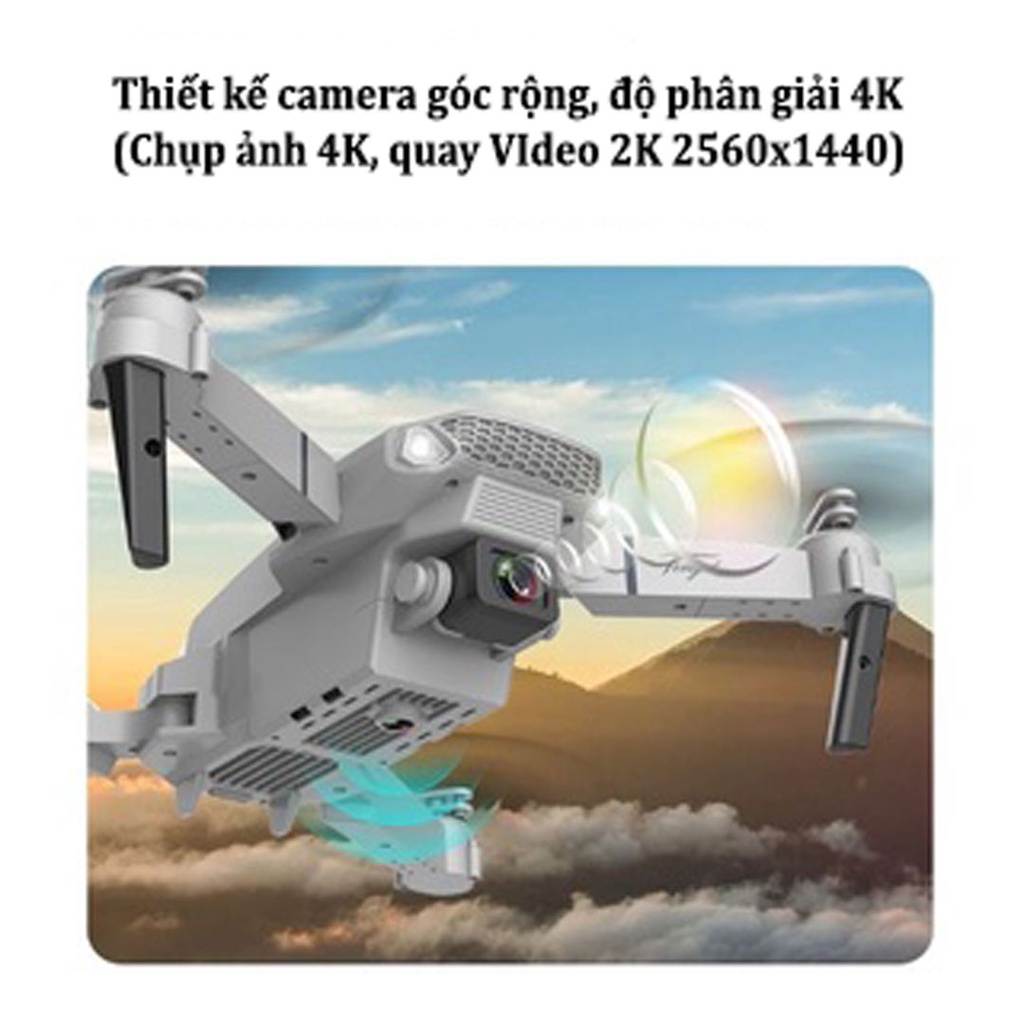 Flycam Mini Giá Rẻ E88/E58, Drone Camera 4k Máy Bay Điều Khiển Từ Xa 4 Cánh Pin Khỏe Bay 200M