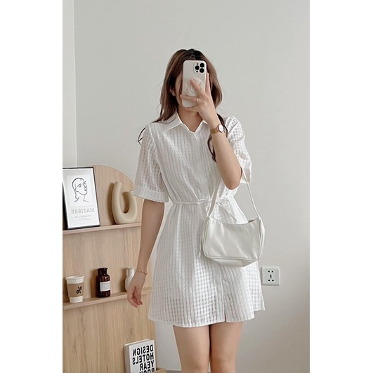 Váy sơ mi chất vải lạ - ĐẦM POLO SUÔNG có dây nơ