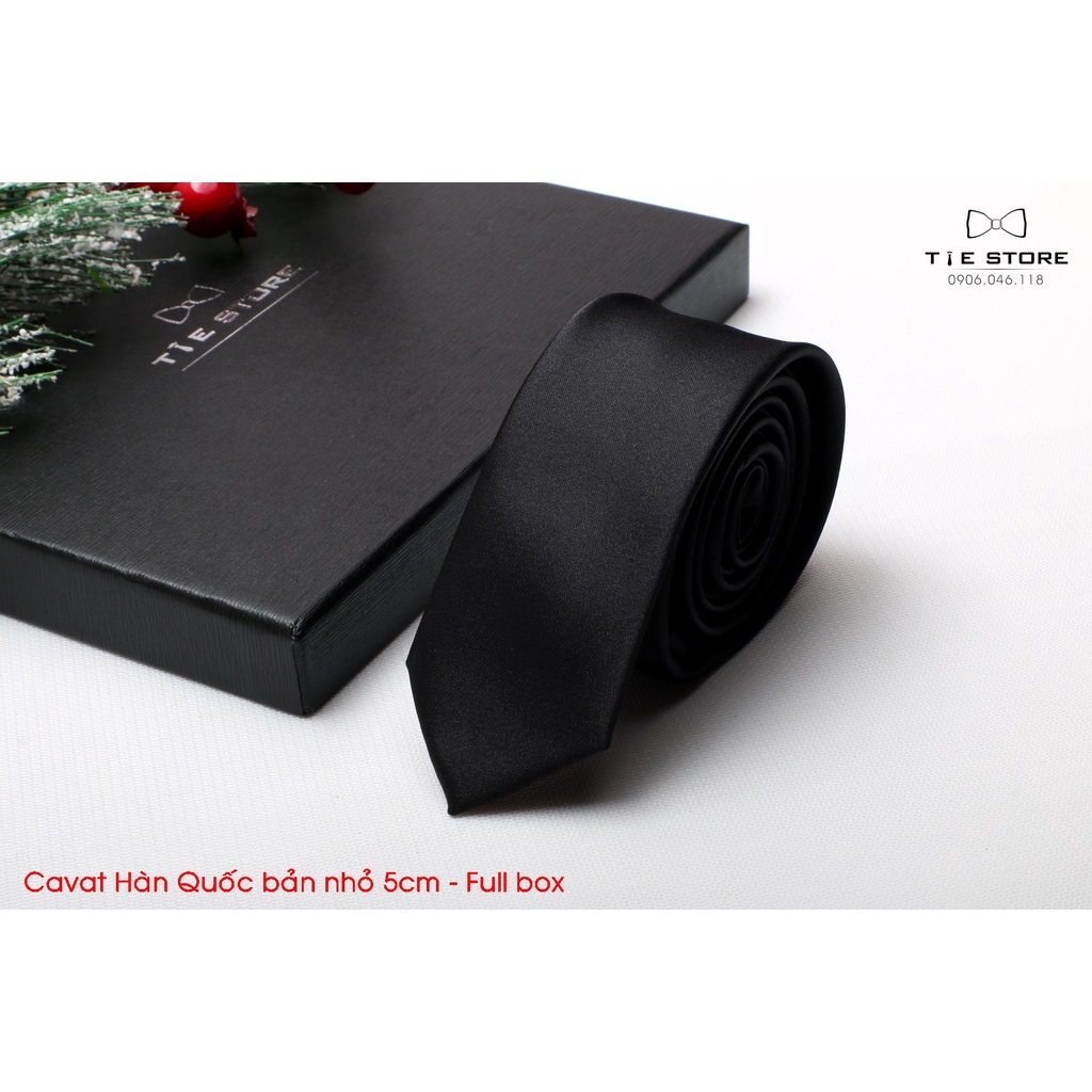 Cà Vạt Nam Bản nhỏ 5cm đen trơn - Cavat Hàn Quốc Cao Cấp Full box