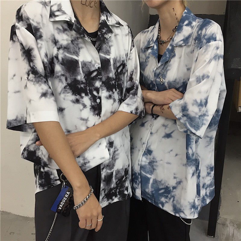 Áo sơ mi nam nữ họa tiết TIE DYE WASH LOANG cổ đan ton vải Lụa thoáng mát, thấm hút, không nhăn form rộng