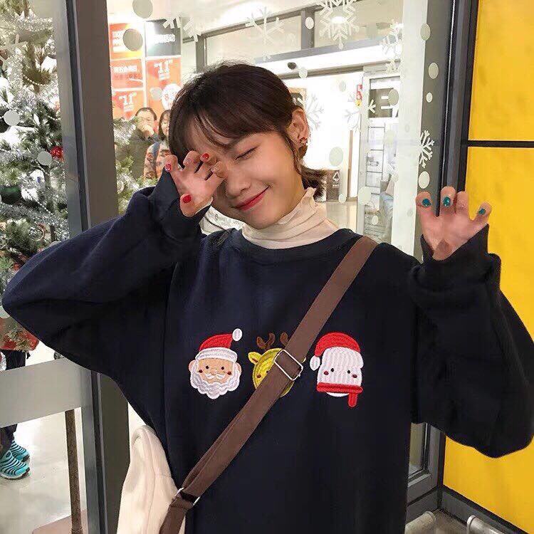 Áo sweater nỉ thêu icon Noel ulzzang 4 màu