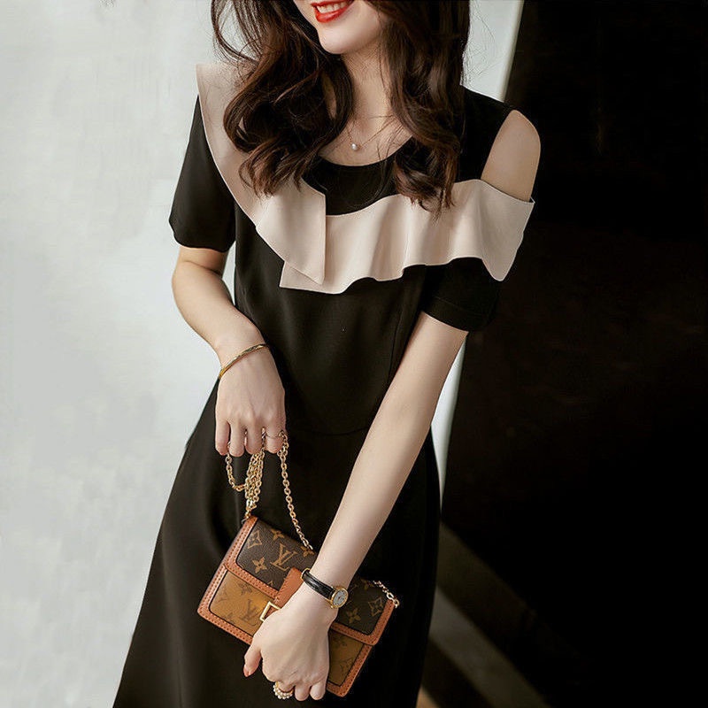 IELGY Đầm midi IELGY dáng ôm phong cách Pháp cổ điển thời trang cho nữ