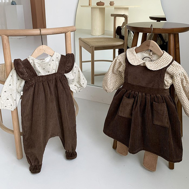 Set áo tay dài và quần yếm thời trang phong cách Hàn Quốc dành cho bé (Có bán lẻ)
