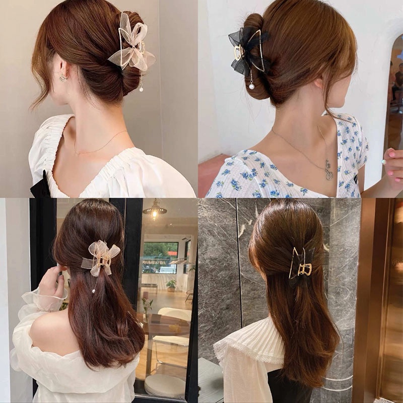 Kẹp tóc hình nơ/ hình học đính ngọc trai thời trang mùa hè tinh tế dành cho nữ
