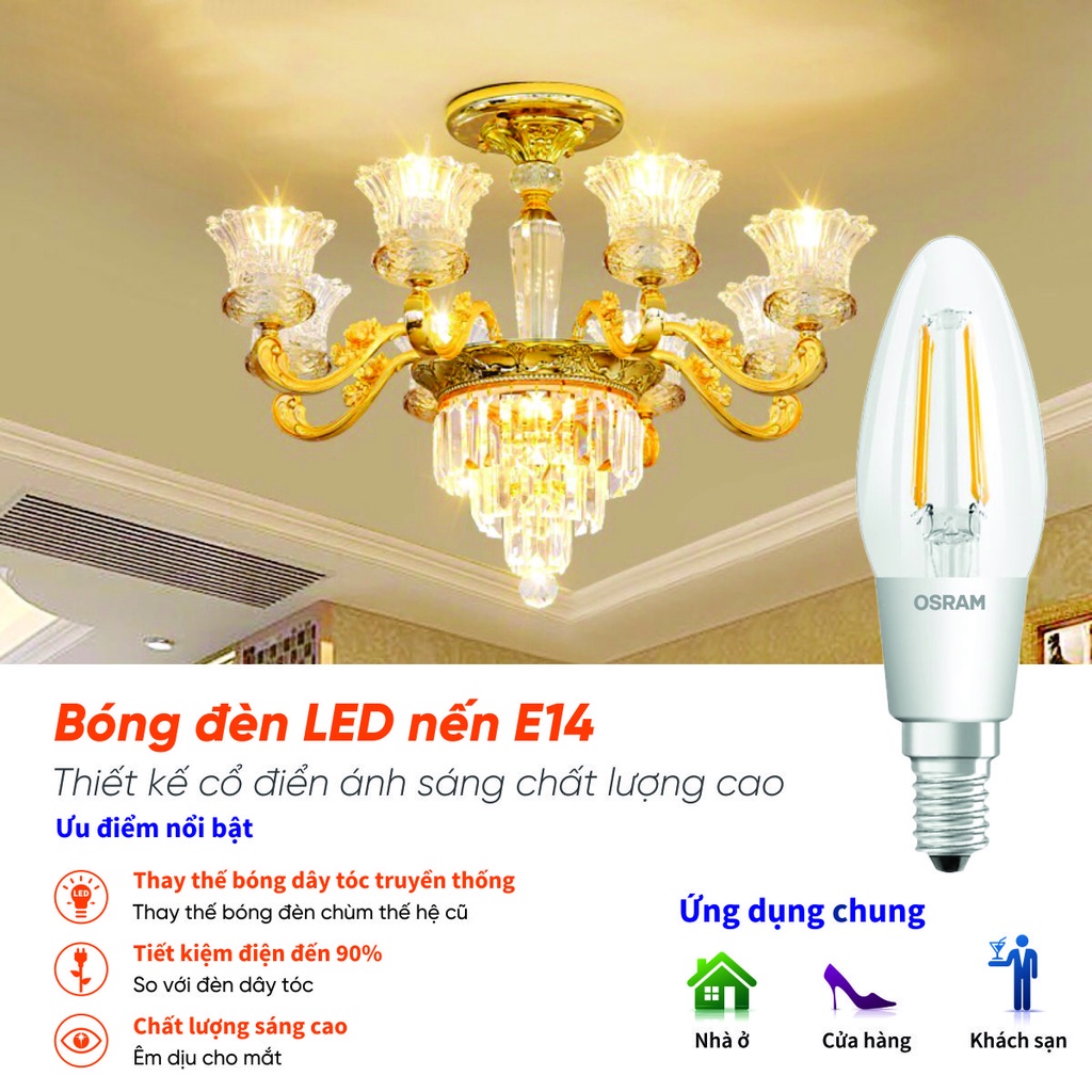Bóng đèn LED nến Classic B40 4.5W E14 Dimmable OSRAM -  Thiết kế cổ điển cho đèn chùm