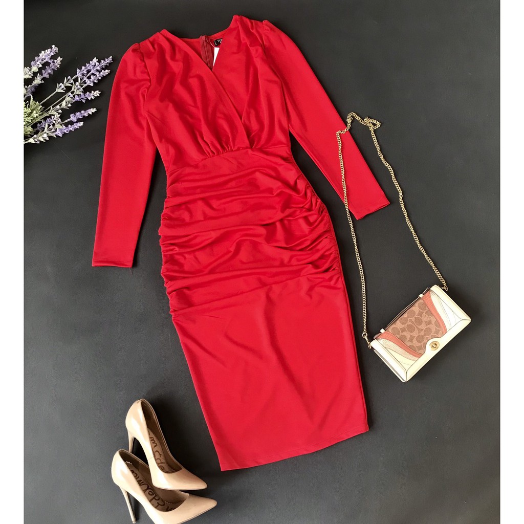 Đầm Topshop body cổ V tay dài