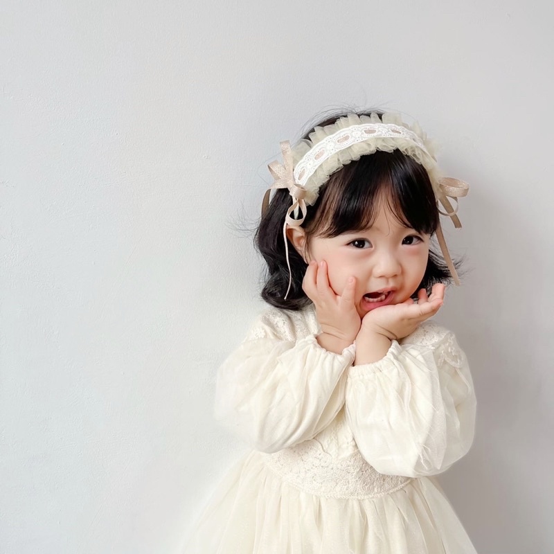 Bờm cài phong cách lolita kiểu voan xếp ly đính nơ 2 bên