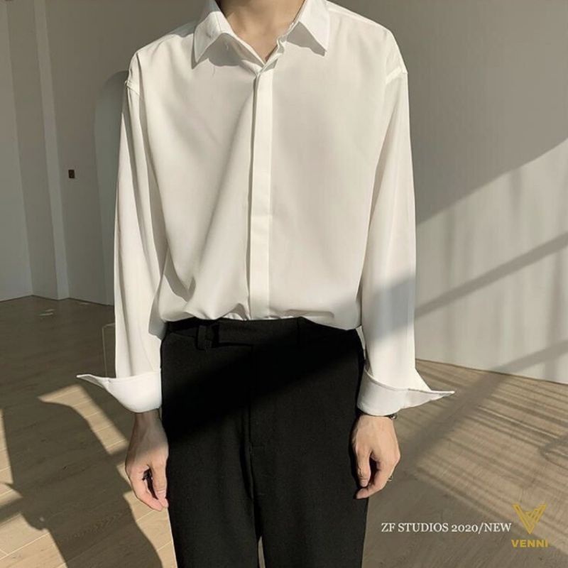 Áo sơ mi Đen/Trắng/Xanh áo sơ mi nam dài tay vải lụa cổ bẻ phong cách Hàn Quốc - SML01 VENNI | BigBuy360 - bigbuy360.vn