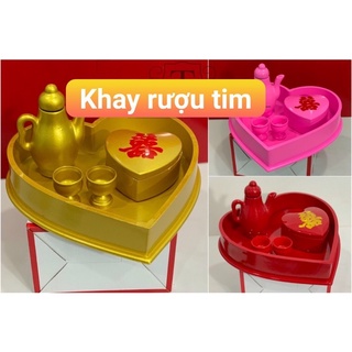 khay trầu trà cưới hình tim, dụng cụ cưới, bình nước cưới