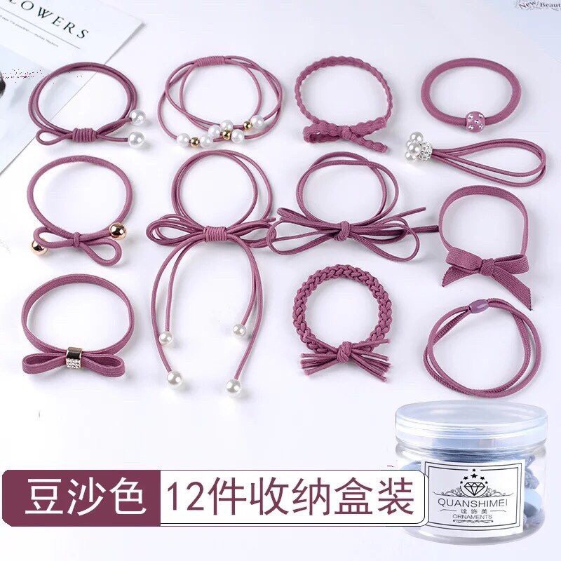 [Hot]-Hộp 12 dây nơ chun buộc tóc các mẫu