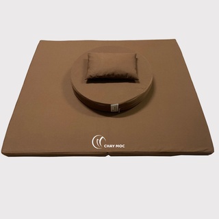 Bộ bồ đoàn ngồi thiền trụ tròn 32x5cm, toạ cụ gập và gối kê tay (Nâu đồng)
