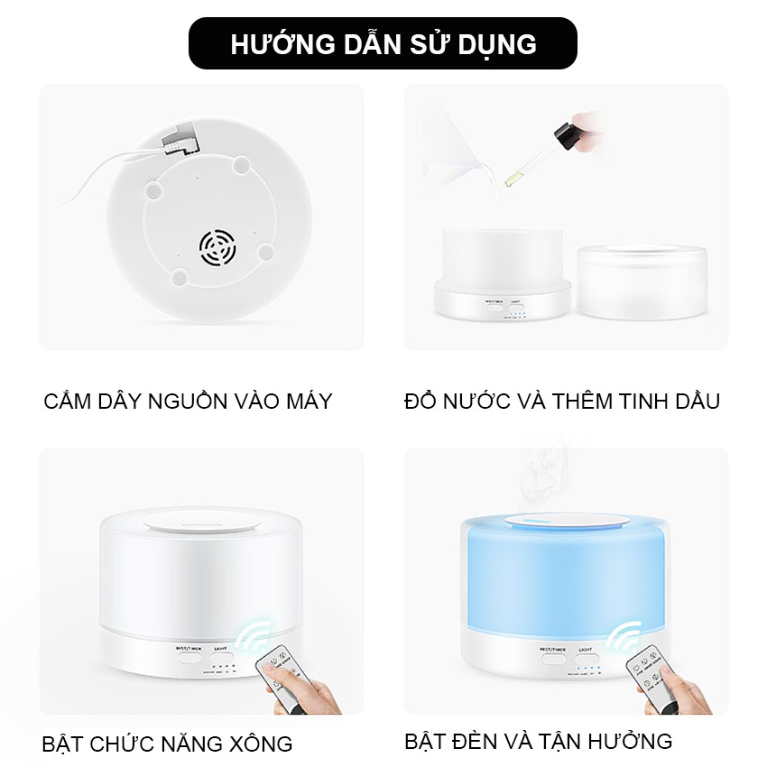 Máy Phun Sương Tạo Ẩm Tặng 1 Tinh Dầu Làm Mát Phòng Hình Trụ 500ml Có Chế Độ Hẹn Giờ Bù Ẩm Phòng Điều Hòa Phòng Ngủ