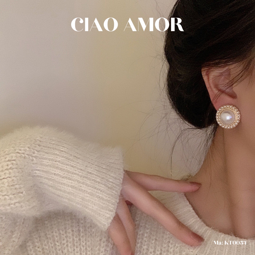 KT0054-Khuyên tai nữ, bông tai tròn to đính hạt ngoài Trang sức Ciao Amor