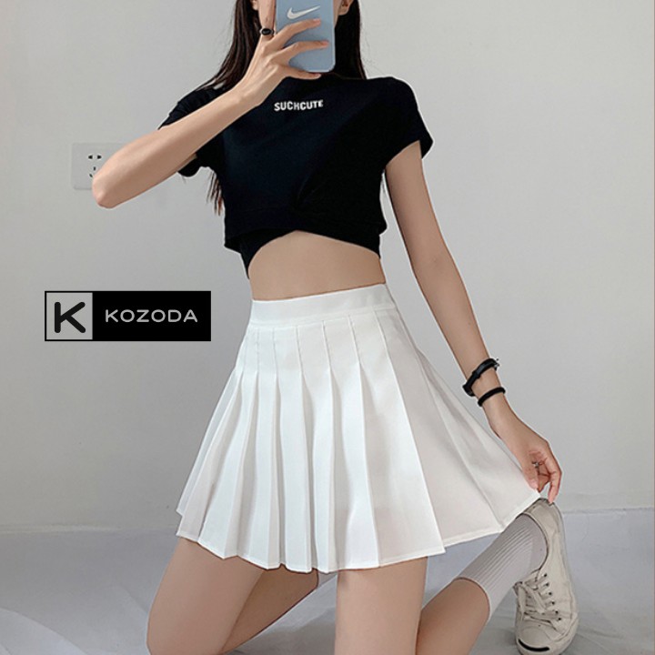 Chân váy tennis xếp li màu trắng đen xếp ly skirt cạp lưng cao ngắn chữ a phong cách ulzzang cv5b kozoda | BigBuy360 - bigbuy360.vn