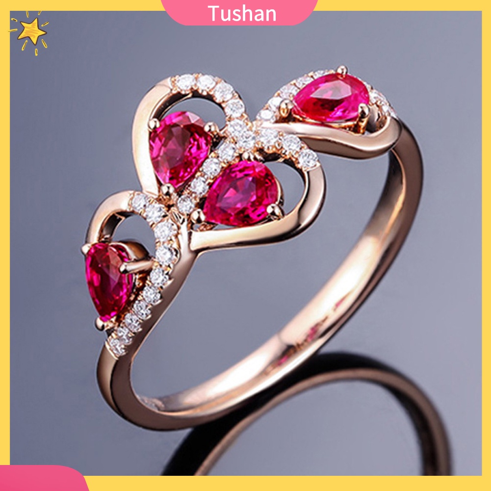 Nhẫn Hợp Kim Đính Đá Ruby Nhân Tạo Hình Chiếc Lá Thời Trang Cho Nữ