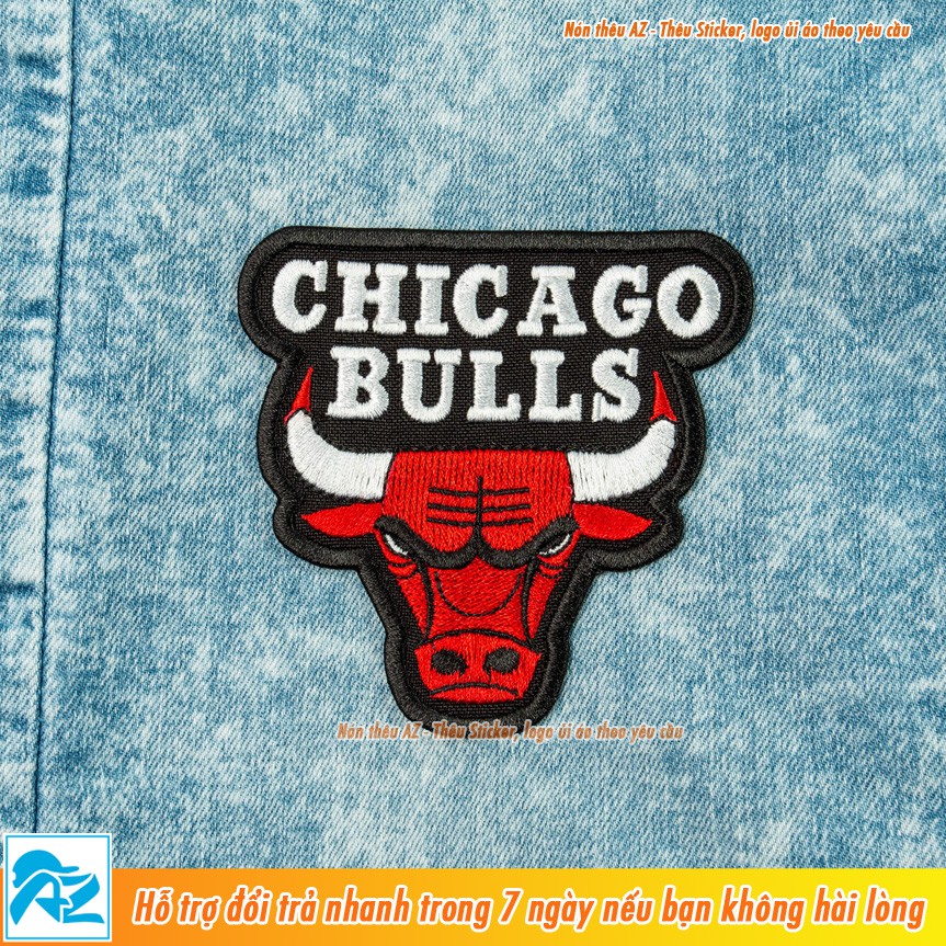 Sticker ủi thêu logo hình Bull Chicago (lớn) - Patch ủi quần áo balo S77