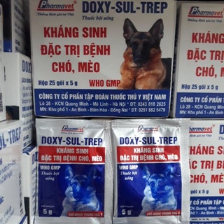 Hộp 25 gói kháng sinh uống Doxy-sul-trep. đặc trị bệnh chó mèo 5g gói