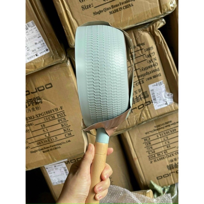 Chảo chống dính sâu lòng mini chảo chống dính bếp từ đa năng chống dính lúa mạch cán gỗ chống bỏng xuất Hàn