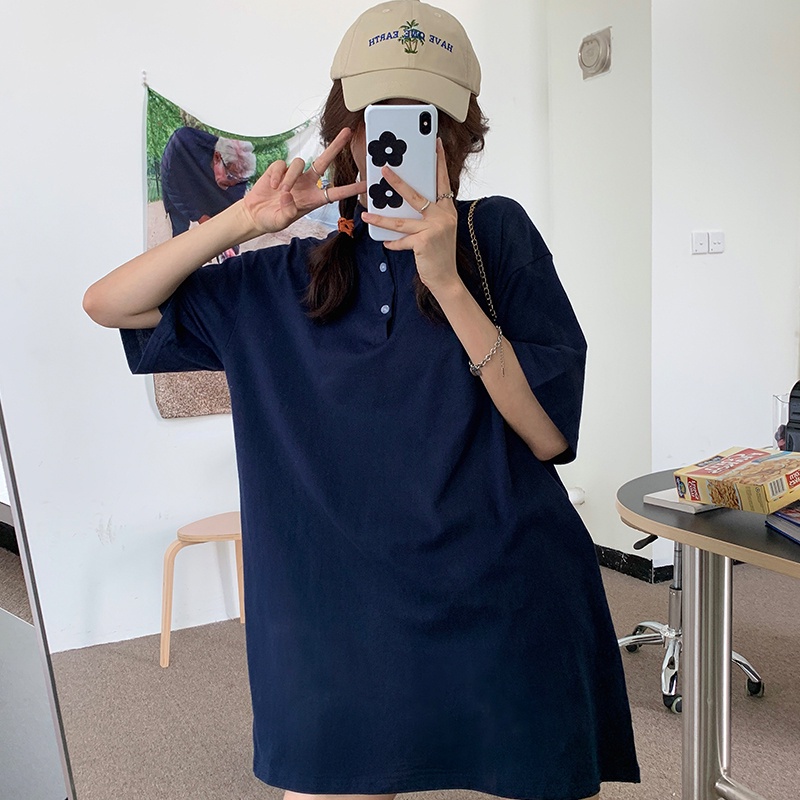 Đầm thun polo SUXI tay ngắn dáng rộng thời trang Hàn Quốc trẻ trung cho nữ
