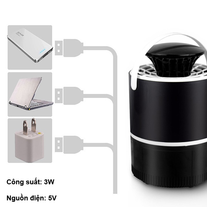 Đèn bắt muỗi LED 007 thông minh hình trụ cắm cổng USB có quai xách tay (ĐEN)