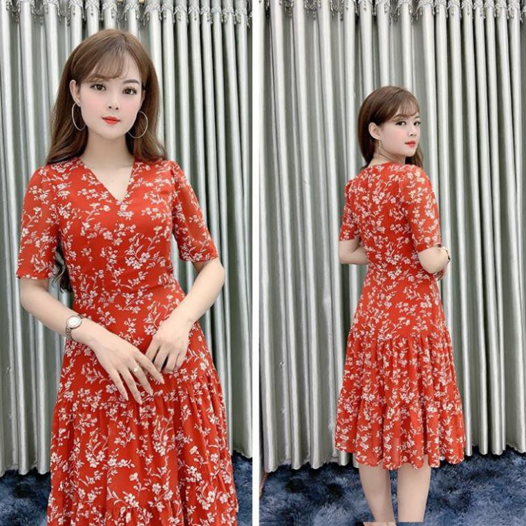 Đầm Nữ Dự Tiệc Hoa Đỏ Nhí, Váy Hoa Nữ Dự Tiệc Cưới Sang Trọng [FREE SHIP] [V09] 🌟