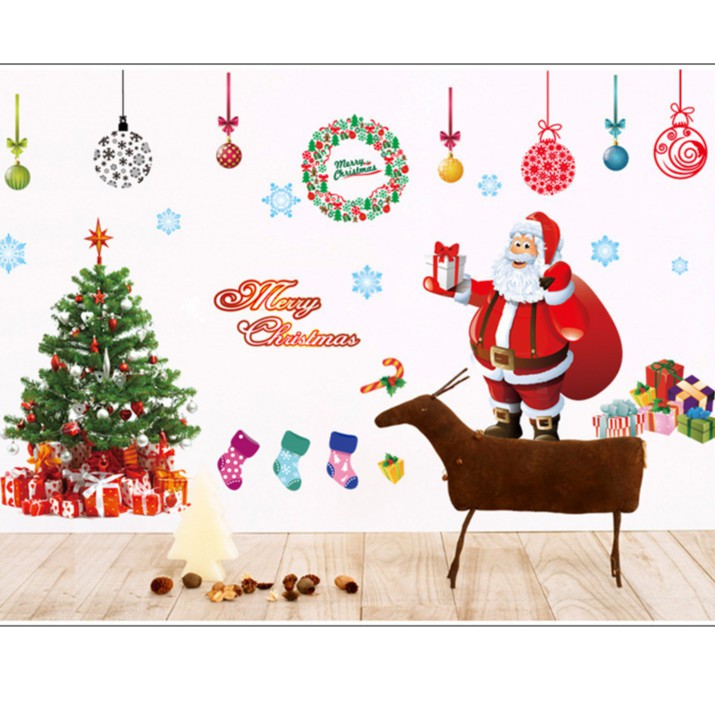 Tranh decal dán tường GIÁNG SINH VUI VẺ trang trí phòng khách, cửa hàng - Decal dán tường