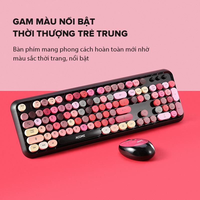 Bộ bàn phím không dây kèm chuột ACOME AKM1000 mix nhiều màu ấn tượng độ phân giải 1600DPI - Bảo hành 12 tháng