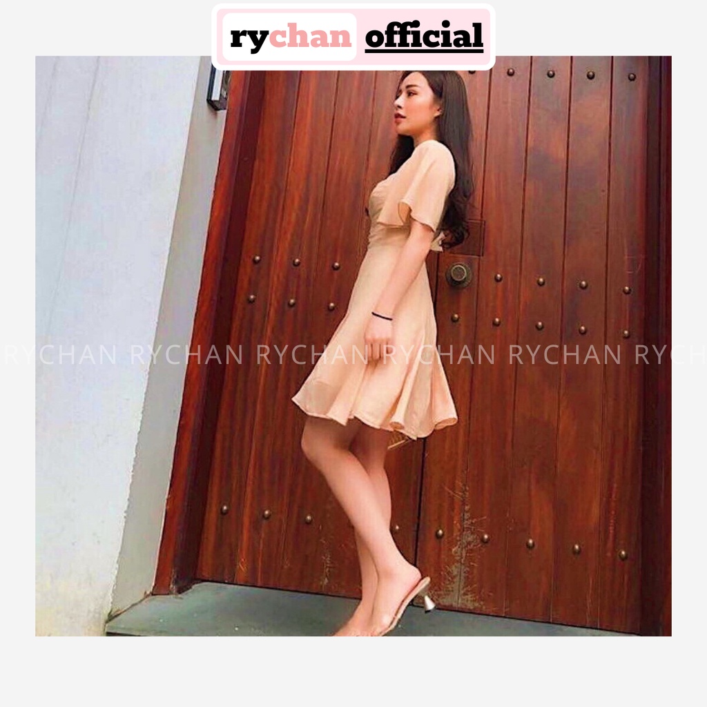 Đầm Xoè Nude Xếp Ngực Tay Loe - DX592