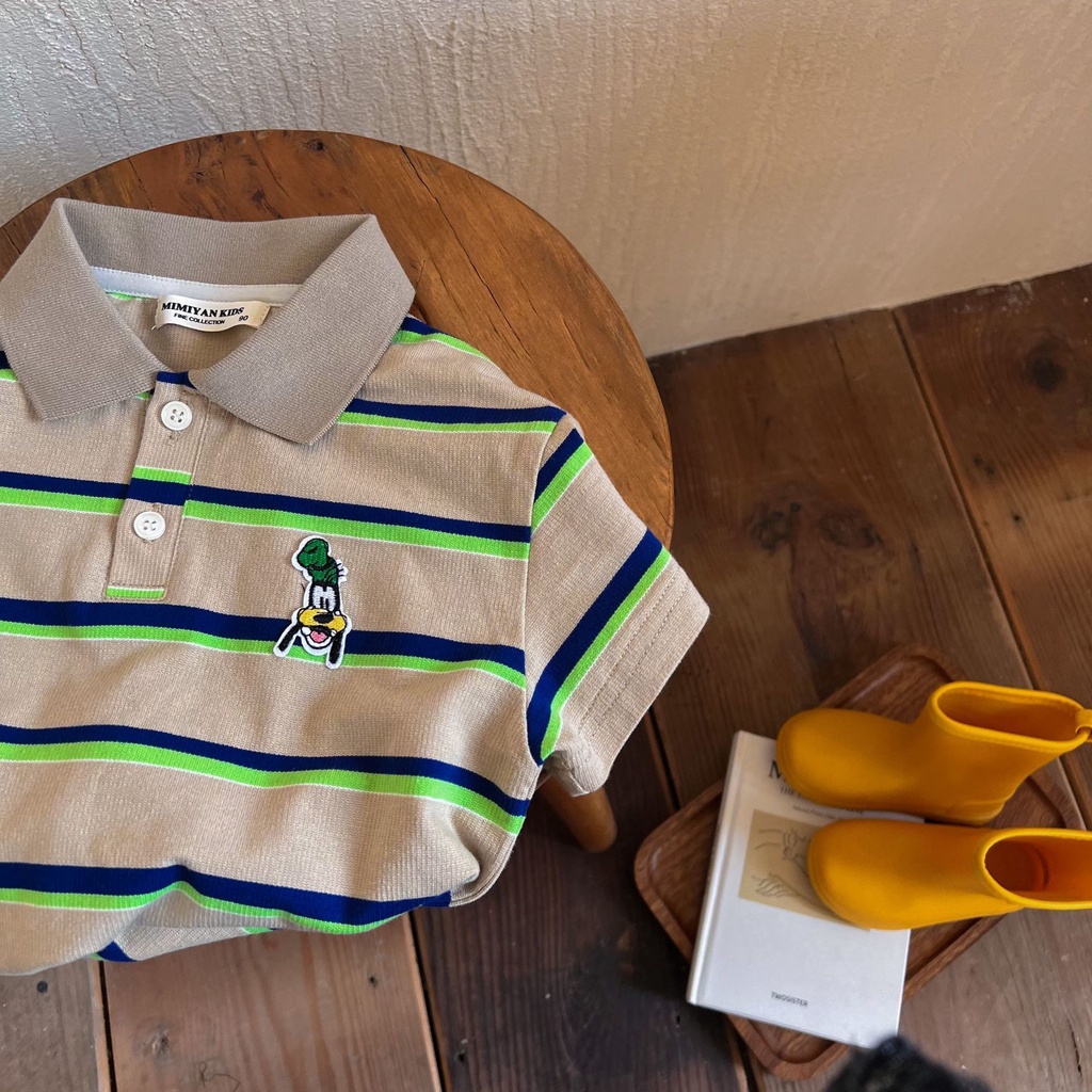 Áo Thun POLO 100% COTTON Tay Ngắn Họa Tiết Sọc Nhuộm Thời Trang Cho Bé Trai