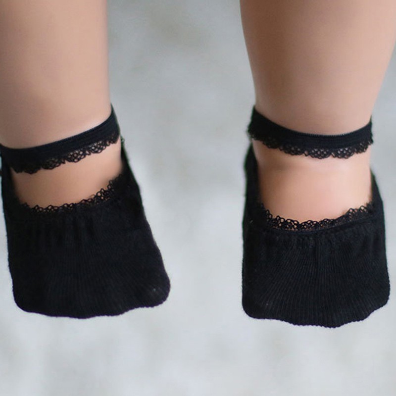 Vớ cotton phối ren chống trượt xinh xắn dành cho bé