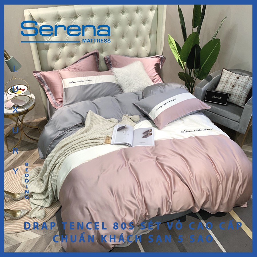 Bộ chăn ga gối Tencel 80s Serena Cao Cấp Phong Cách Hàn Quốc 5 món chăn ga gối chần bông – Hệ Thống Nệm