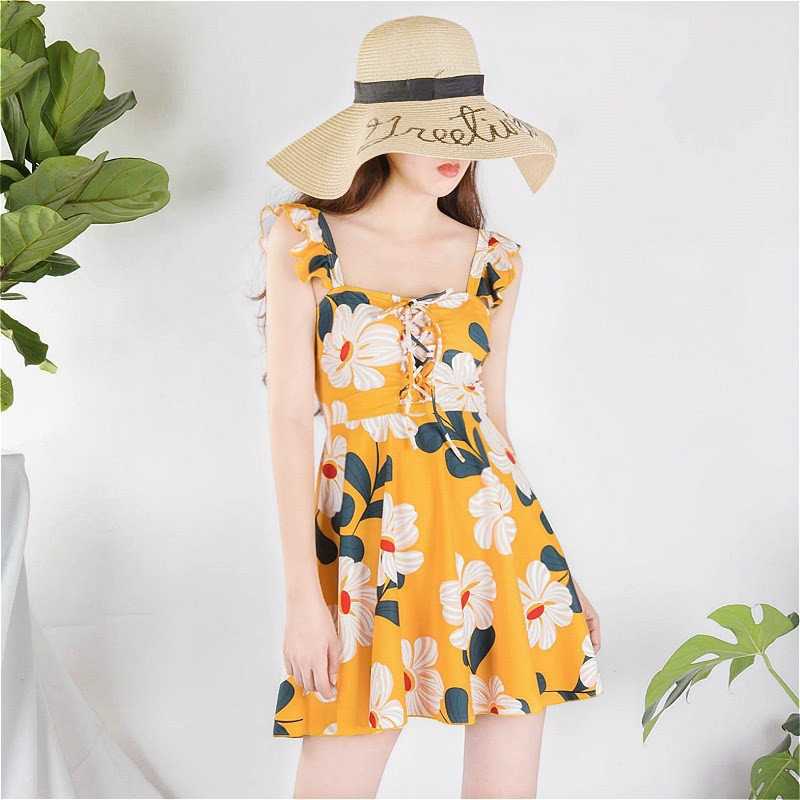 Có sẵn Bộ đồ bơi nữ liền mảnh hoa rút dây ngực