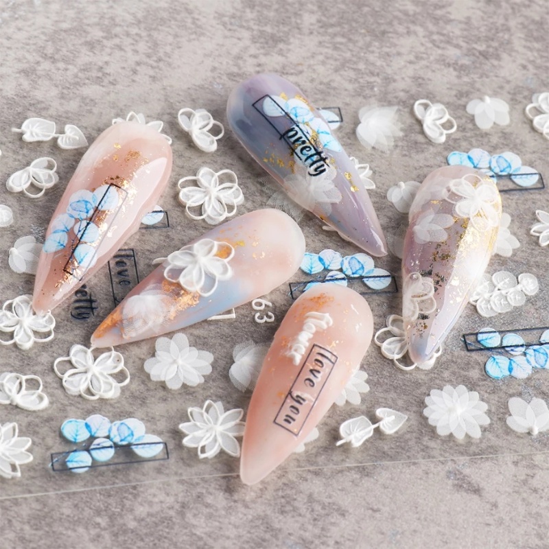 [Hàng mới về] Miếng dán móng 5D in hình hoa phối ren trang trí nghệ thuật