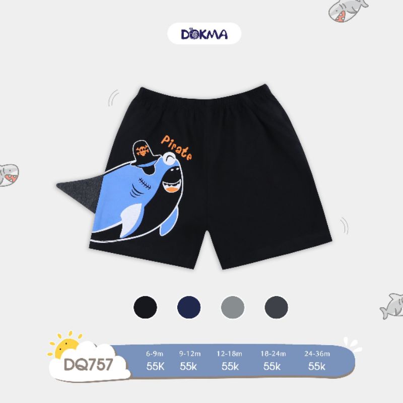 (6-&gt;18 tháng) Quần đùi Baby Shark chuẩn hãng Dokma, 100% cotton Mỹ cao cấp (DQ757)