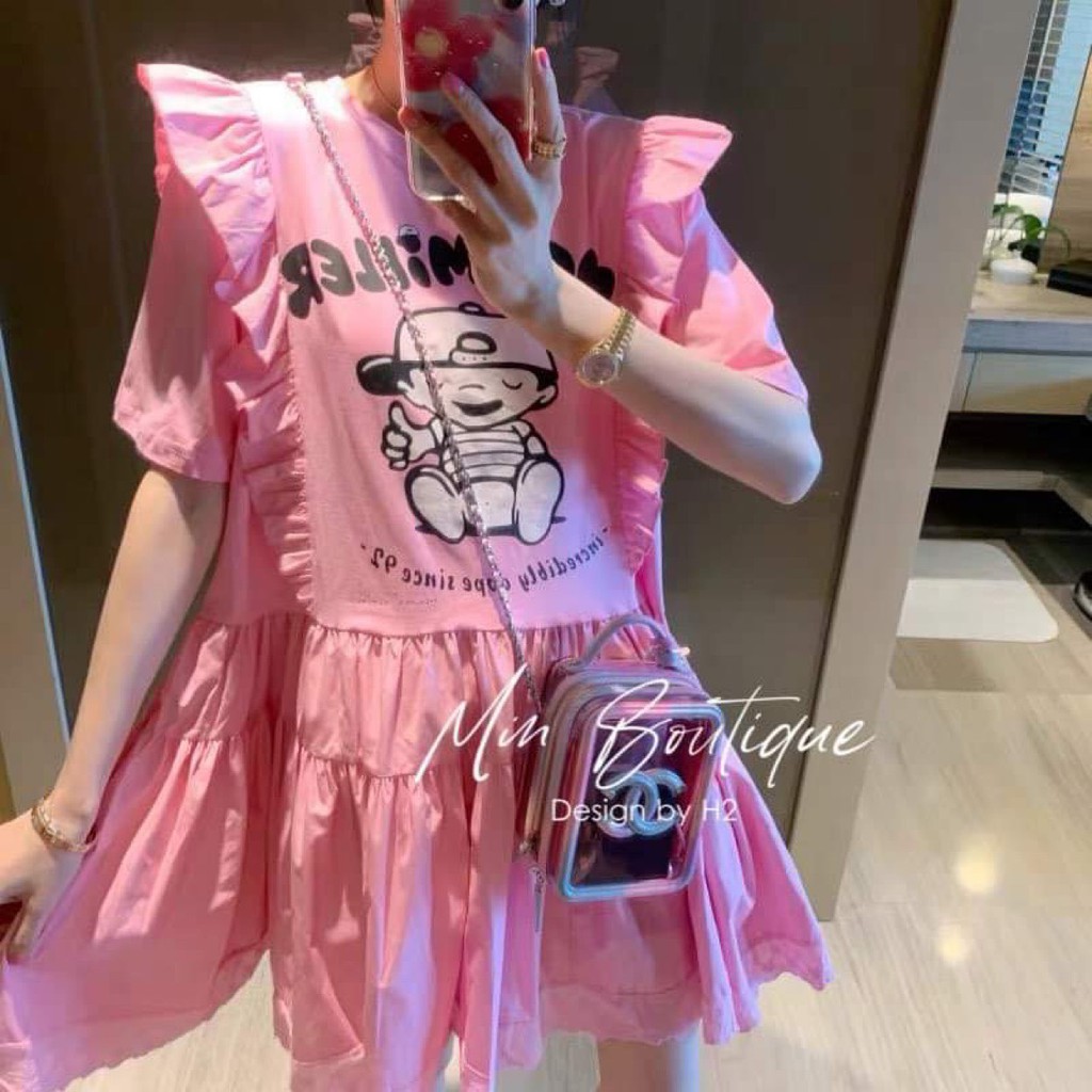 ĐẦM THUN BABYDOLL BÈO FORM RỘNG COTTON MẶC NHÀ