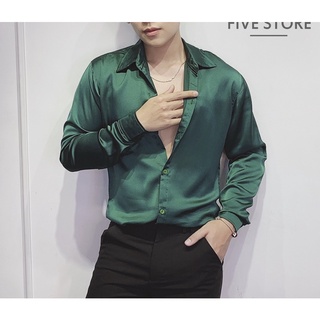 Áo sơ mi lụa xanh rêu