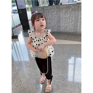 Áo hai dây chấm bi quần chun bé gái