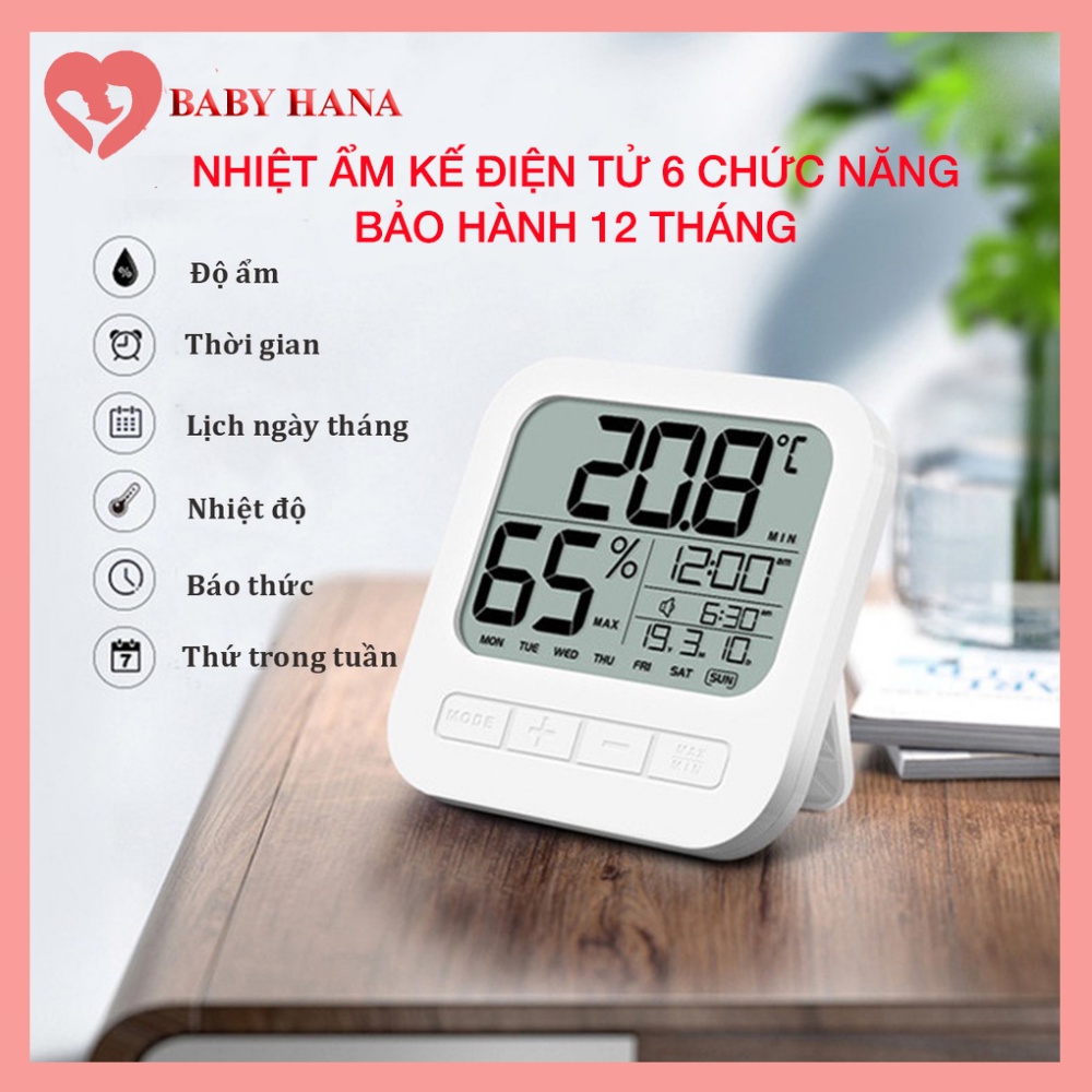 Nhiệt Ẩm kế Điện Tử 6 Trong 1 Đo Nhiệt Độ Và Độ Ẩm Phòng, Bảo Hành 12 Tháng